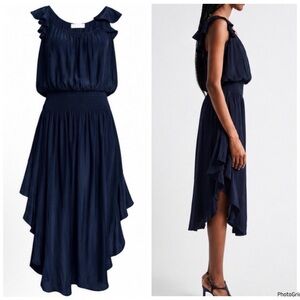 NWT Ramy Brook Clementine Navy Ruffle Midi Dress MSRP $445 Sz XS‎